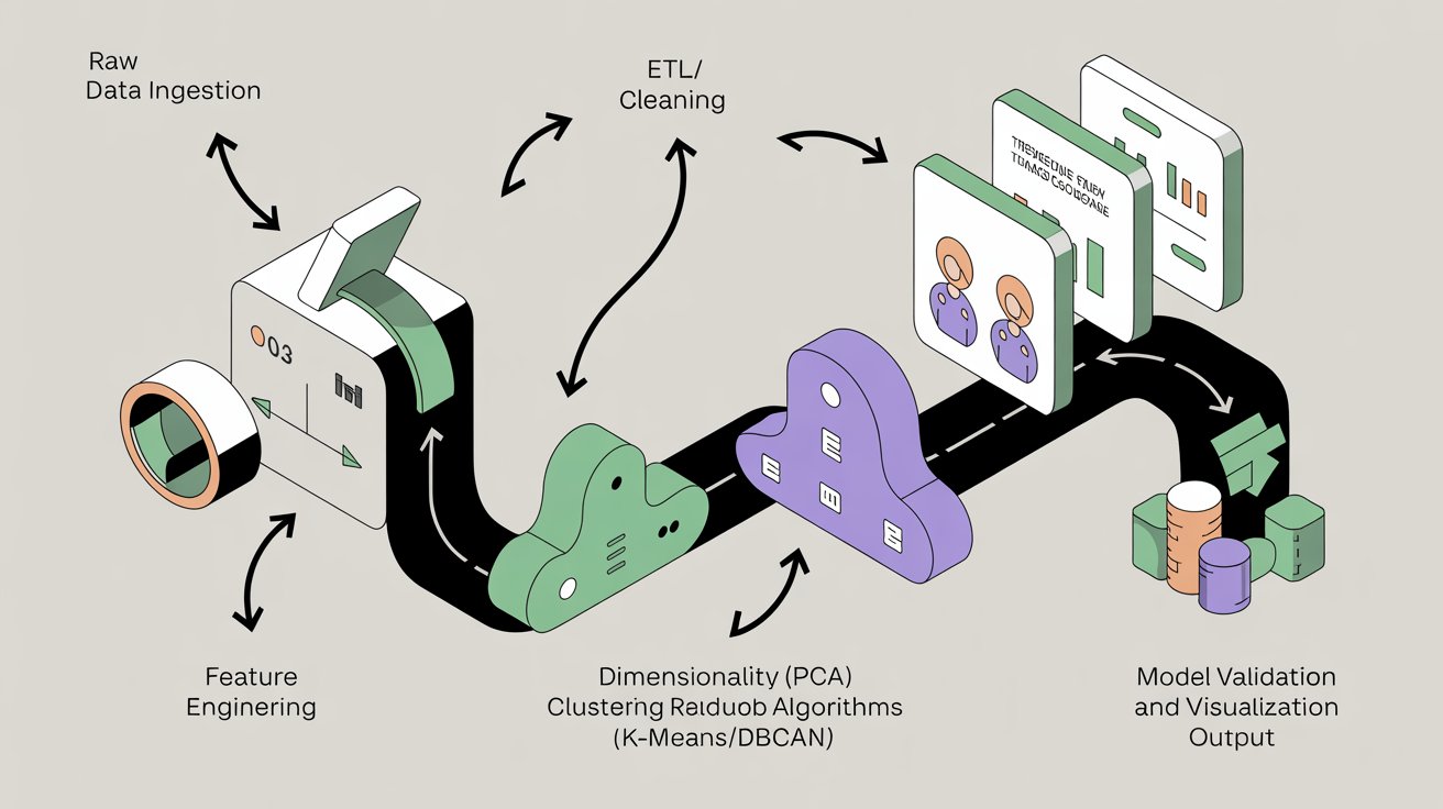 Clustering System Architecture showing data flow and ML pipeline